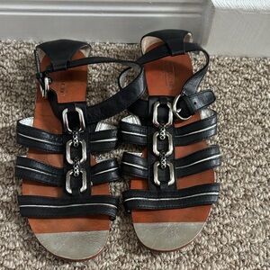 Coach Black and Silver Strappy Sandals Size 8